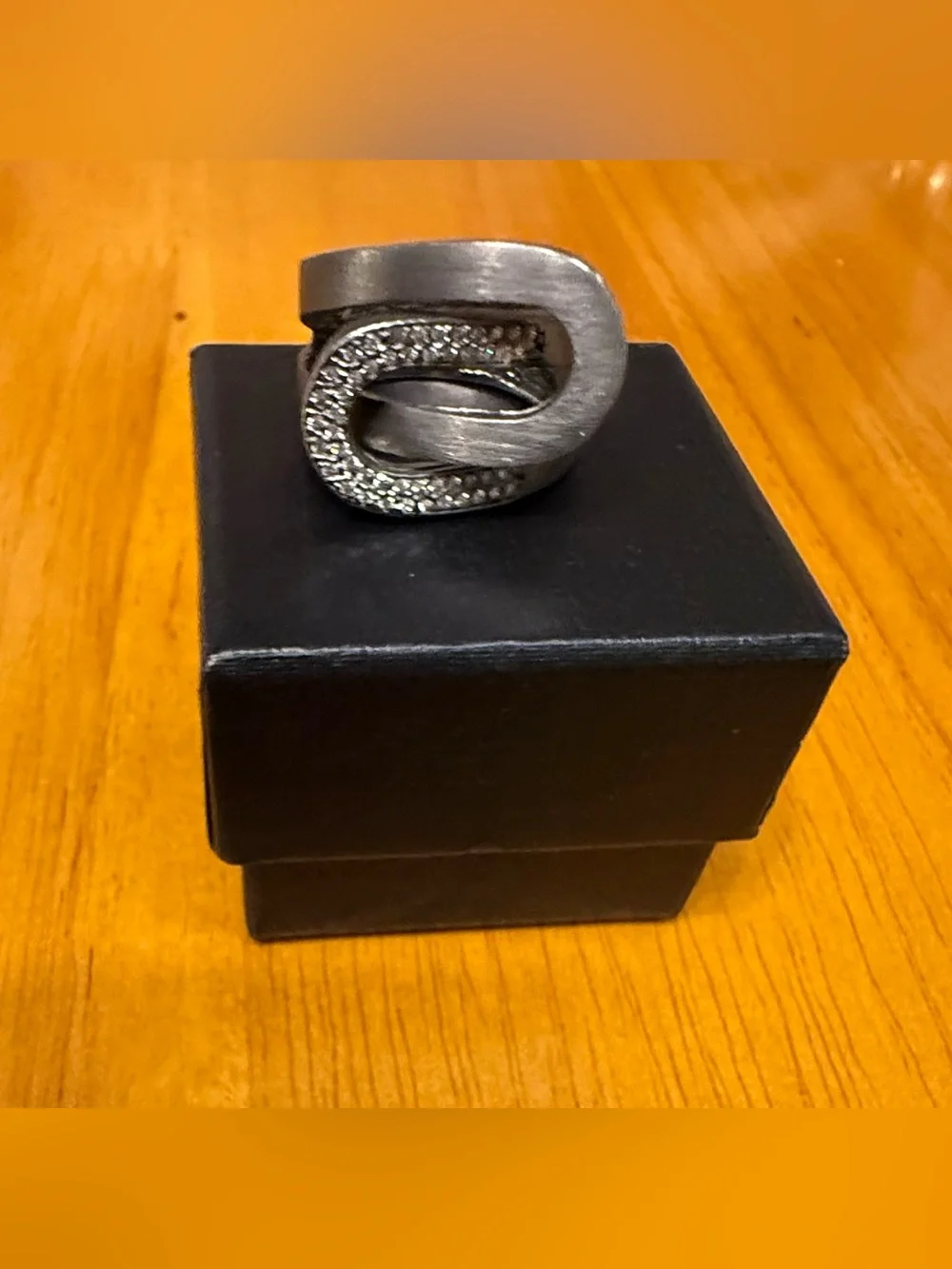 QVC Vicenza Italy Gunmetal Interlocking Crystal Ring, Sterling Silver, size 7